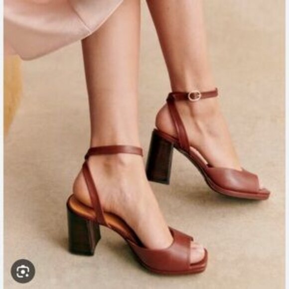 Sezane Shoes - Sezane Chestnut Leather Heels